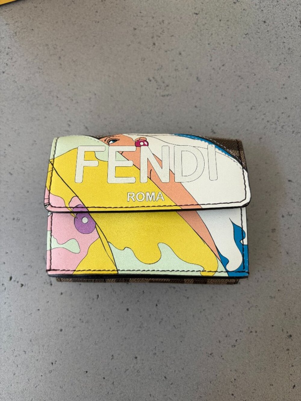 Fendi Micro Trifold Wallet FF Intarsio Volti Print NWT Box Dust Bag 8M0395